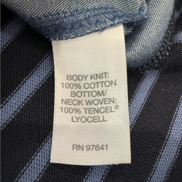 J. Jill 3/4 Sleeve Navy Striped Shift Dress Tencel Denim Shirt Tail Size Small - Picture 8 of 11